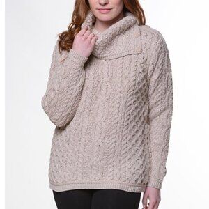Cowl Button Neck Aran Mor Ireland Merino Wool Sweater